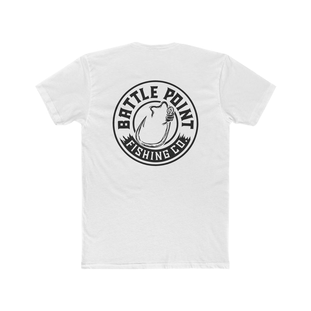 The Hook Set fishing t-shirt back and front  graphic design showing fishing hook and battle point fishing company