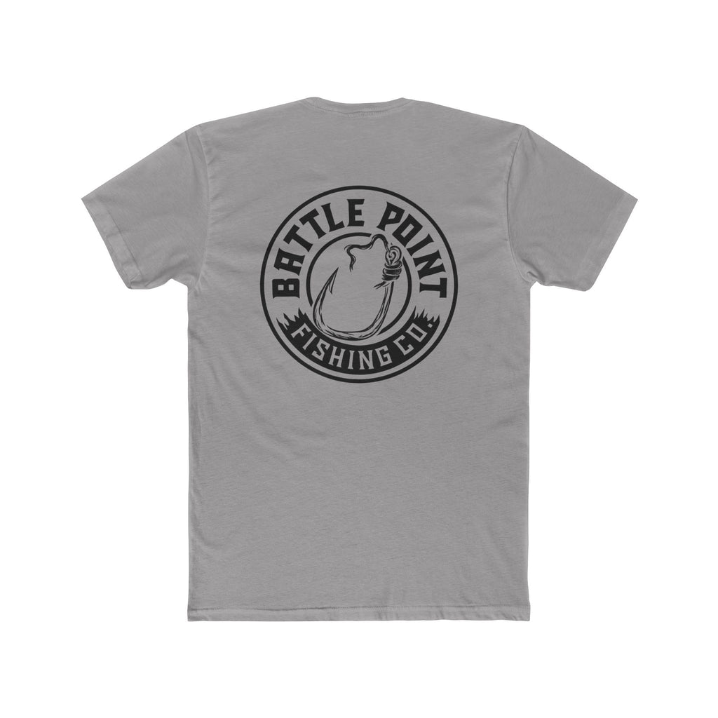 The Hook Set fishing t-shirt back and front  graphic design showing fishing hook and battle point fishing company