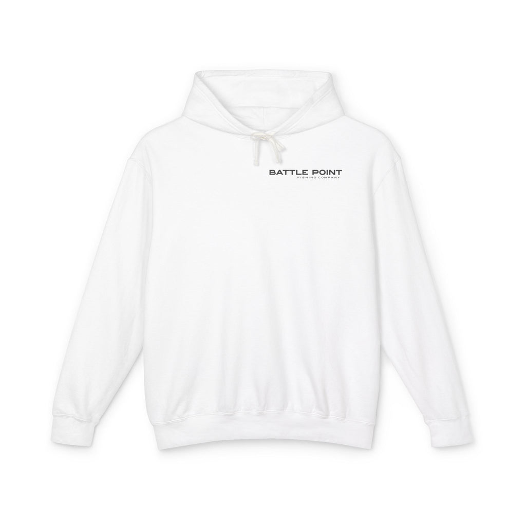 Vintage fish hooded sweatshirt lifestyle photo on model