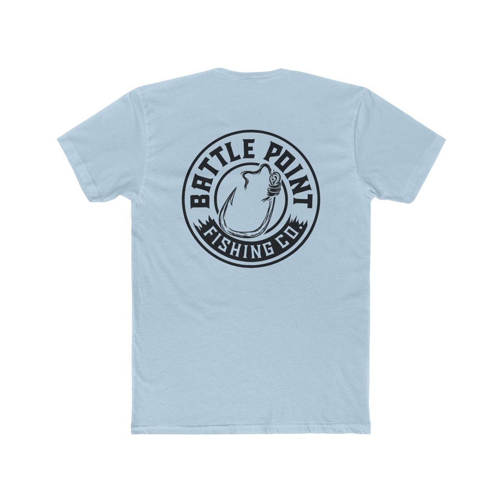 The Hook Set fishing t-shirt back and front  graphic design showing fishing hook and battle point fishing company