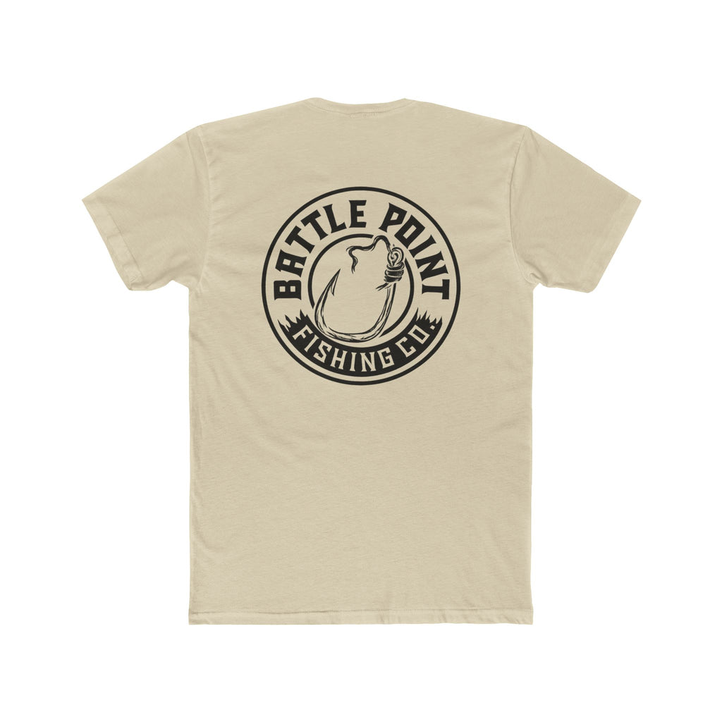 The Hook Set fishing t-shirt back and front  graphic design showing fishing hook and battle point fishing company
