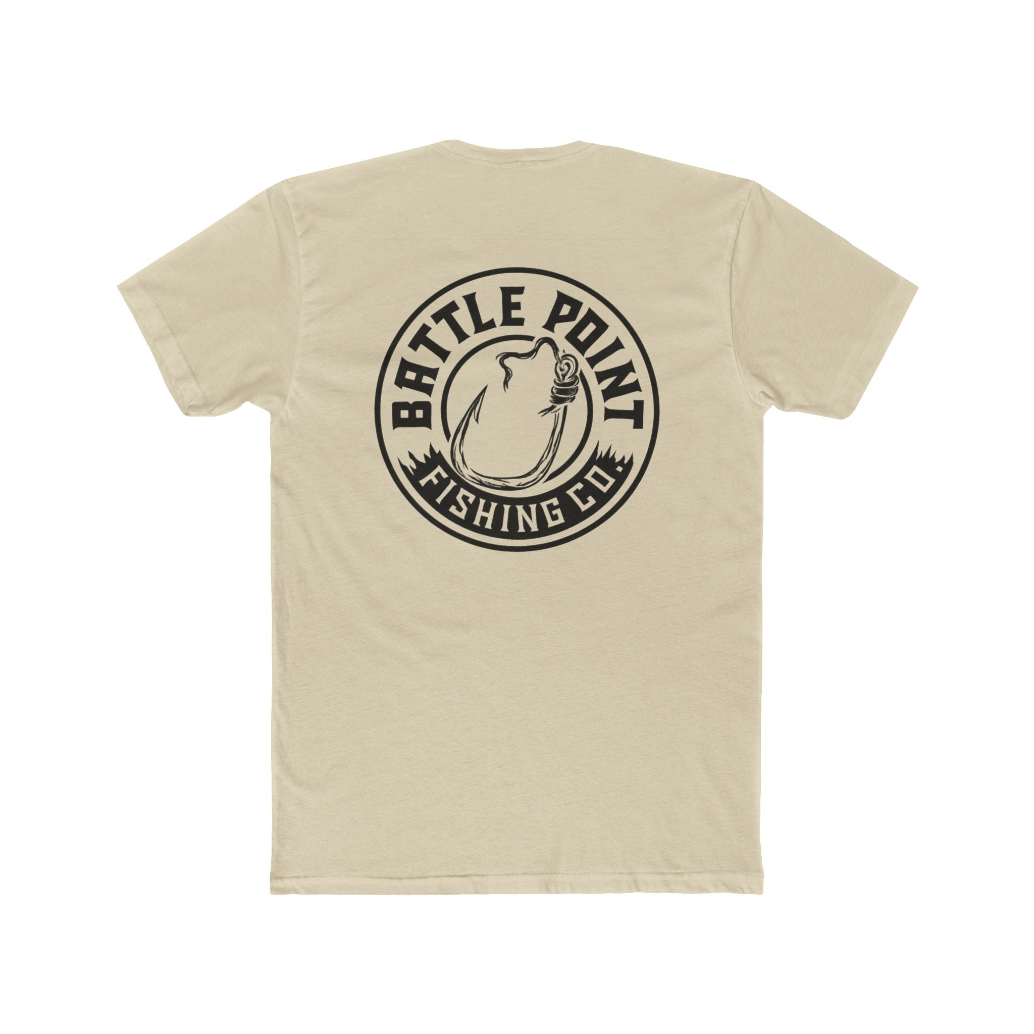 The Hook Set fishing t-shirt back and front  graphic design showing fishing hook and battle point fishing company