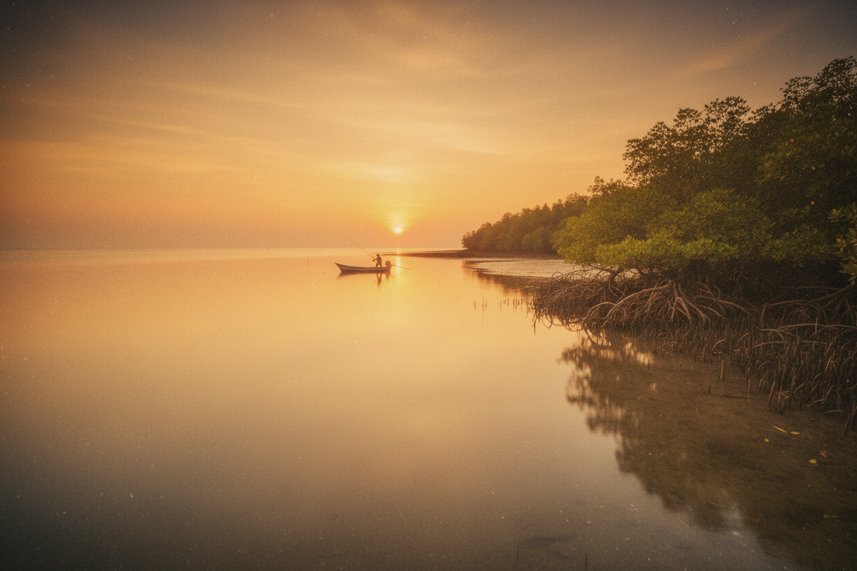 Polaroid-filtered coastal image